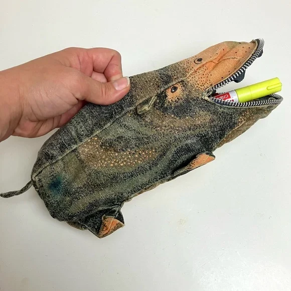 Vintage Made in England Brenda Toys Hippopotamus Pencil Case 1970s Screen Print - Picture 1 of 13